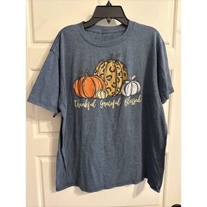 Love And Faith Super soft pumpkin / Thanksgiving t shirt Blue Size